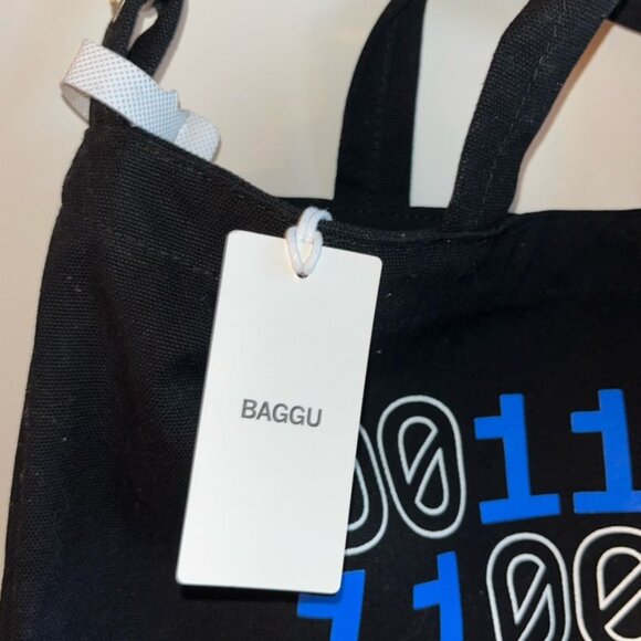 NWT BAGGU Duck Bag Coinbase Black Tote with Blue and White Design - Picture 6 of 11